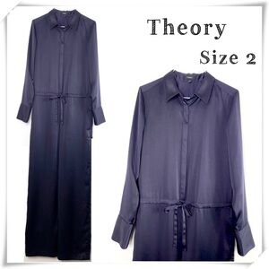 Theory Ink Satin Sheen Long-Sleeve Work Jumpsuit in Purple New with Tags
